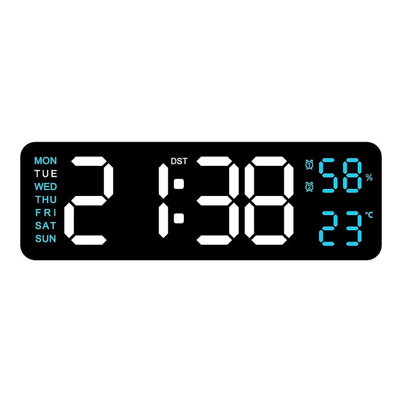 9 Inch Large Digital Wall Clock USB Powered TEMP Humidity Week Auto Dimmer DST Table Clock 12/24H Electronic LED Alarm Clock Sertex