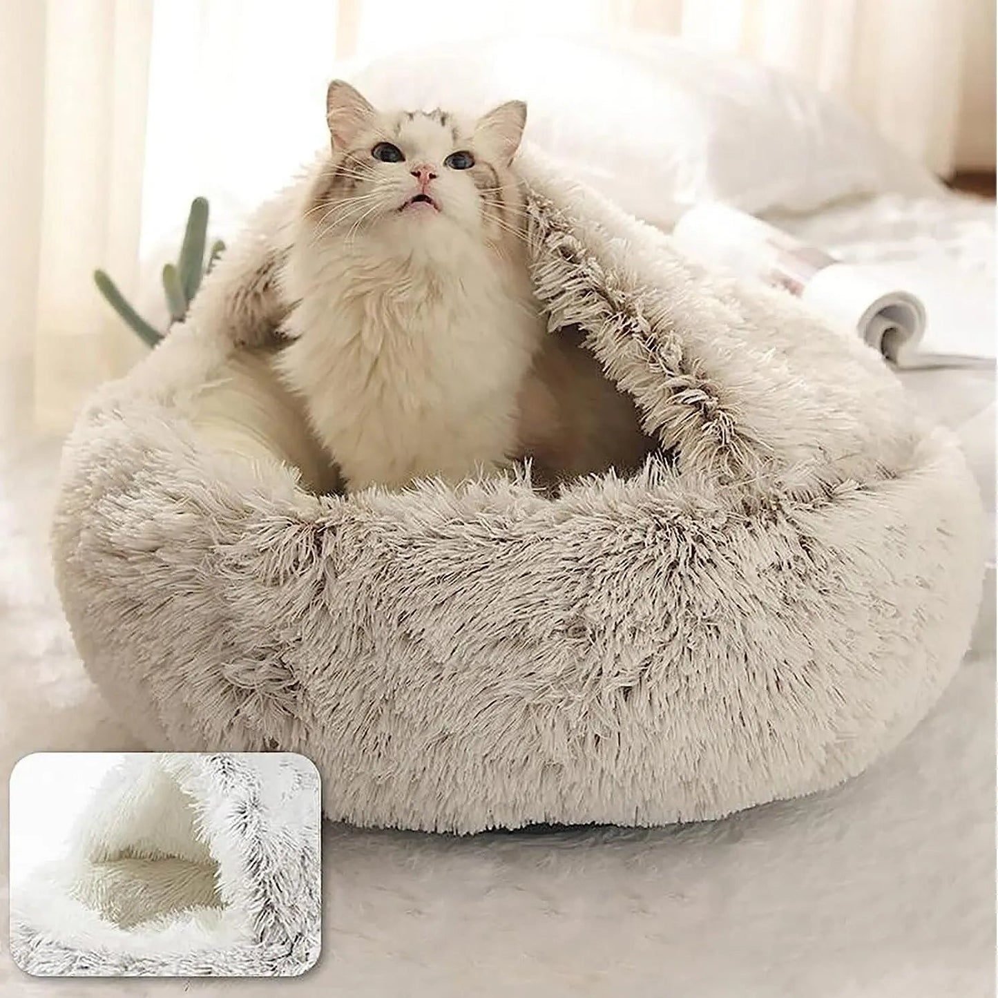 Cozy Plush Pet Bed: 2-in-1 Cave for Cats & Small Dogs Sertex