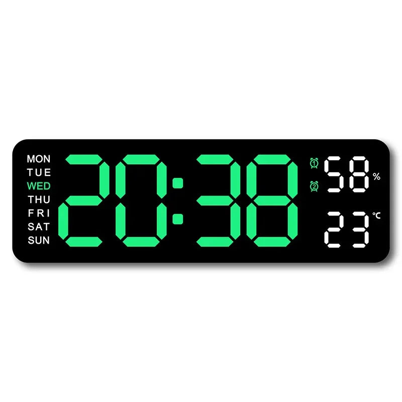 9 Inch Large Digital Wall Clock USB Powered TEMP Humidity Week Auto Dimmer DST Table Clock 12/24H Electronic LED Alarm Clock Sertex