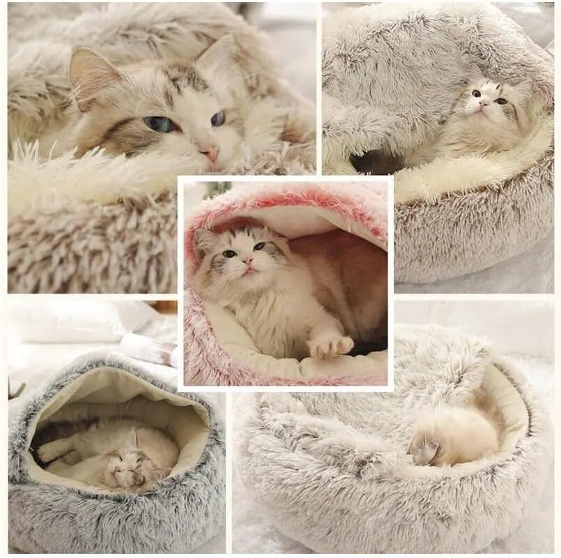 Cozy Plush Pet Bed: 2-in-1 Cave for Cats & Small Dogs Sertex