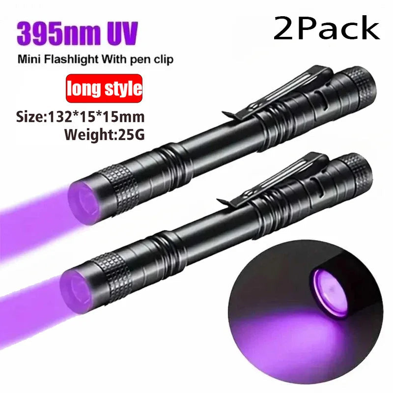 UV Flashlight 395nm Ultraviolet Torch With Pen Clip Portable AAA Batteries Used Violet Light Pet Urine Scorpion Detector UV Lamp Sertex