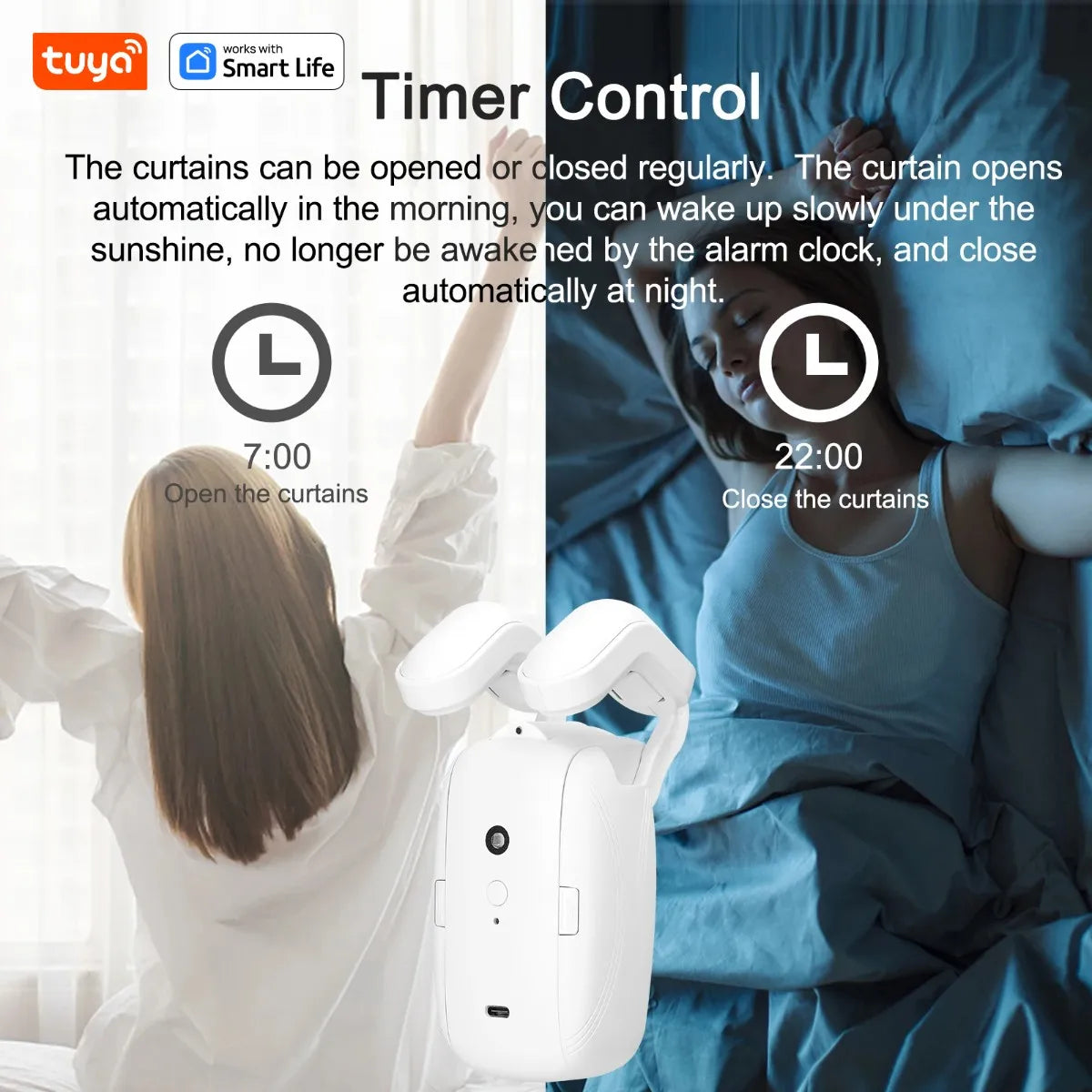 Tuya Smart Curtain Robot Motor 3-in-1 Tuya APP/Remote control Timed switch, Pull-to-start For Roman T U Tracks by Sertex