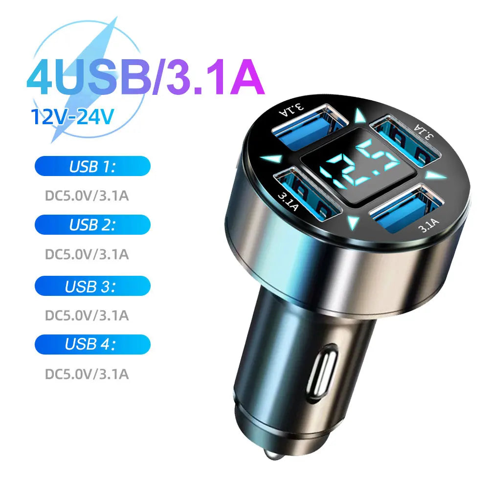 66-250W PD Car Charger QC3.0 Fast Charge One to Six Car Cigarette Lighter Plug Car Charger Flash Charge with Digital Display Sertex