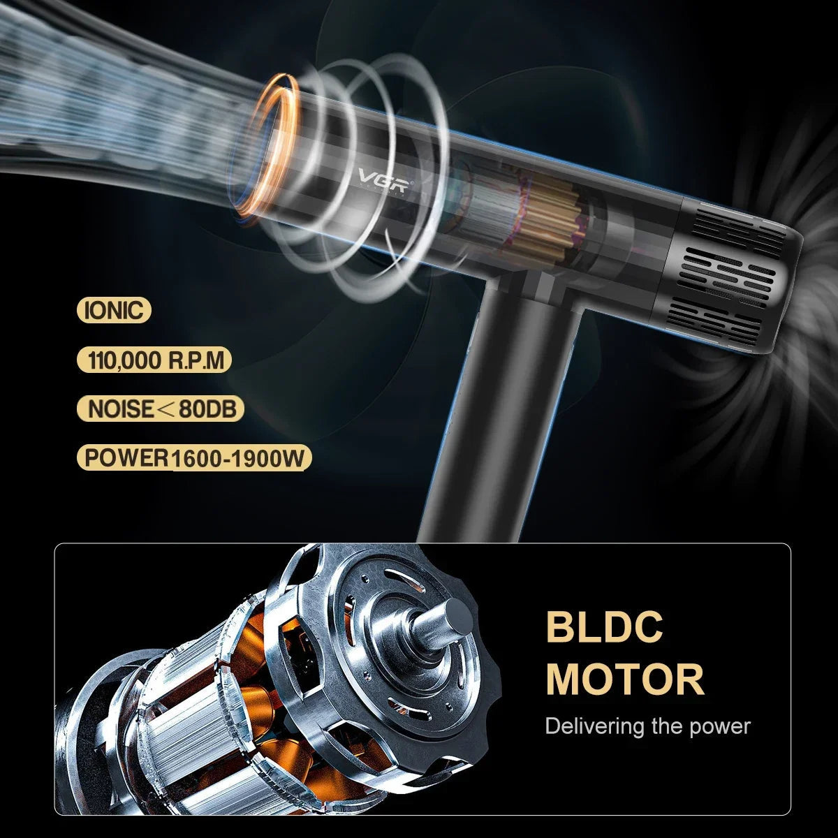 VGR Hair Dryer Professional Air Blower Brushless Motor Hair Dryer Machine 110000 RPM Hair Dryer Negative Ion Barber Salon V-427 Sertex