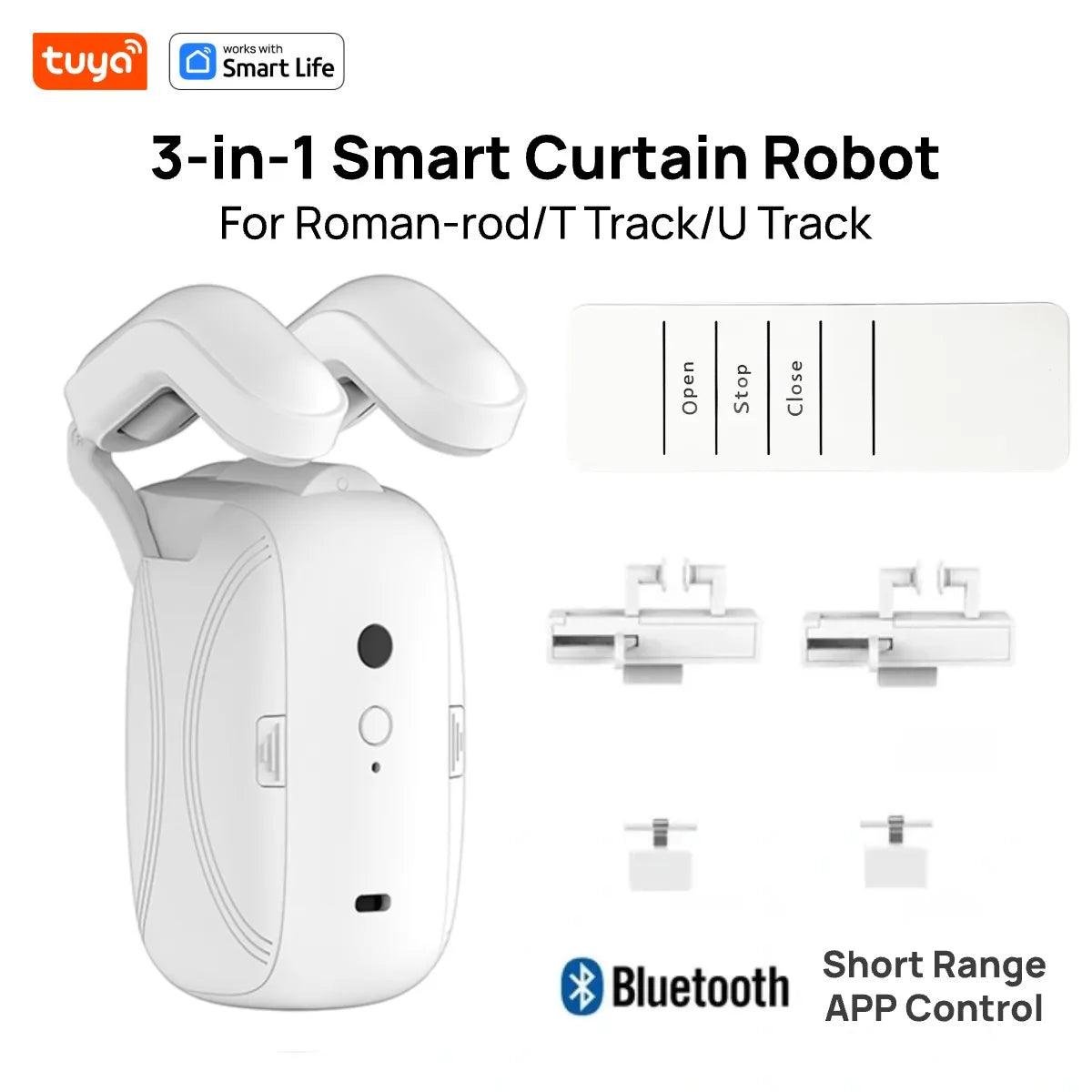Tuya Smart Curtain Robot Motor 3-in-1 Tuya APP/Remote control Timed switch, Pull-to-start For Roman T U Tracks by Sertex