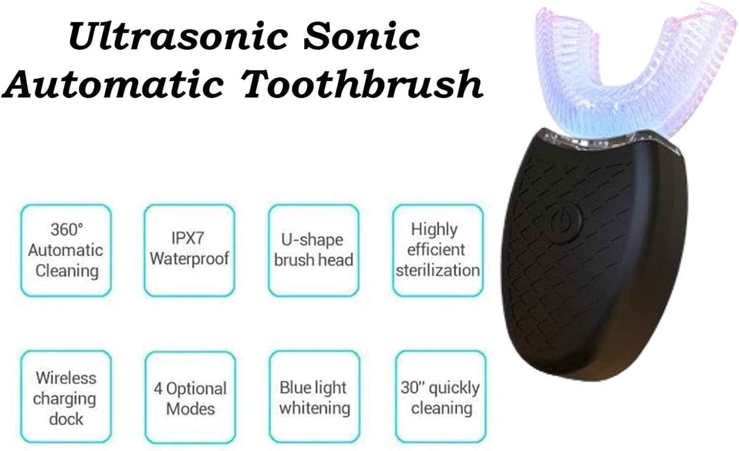 U-Shaped Adult Toothbrush,T Electric Sonic Toothbrush Automatic Cleaning Toothbrush Oral Care Tool with Food Grade Silicone Brush Head(Black)