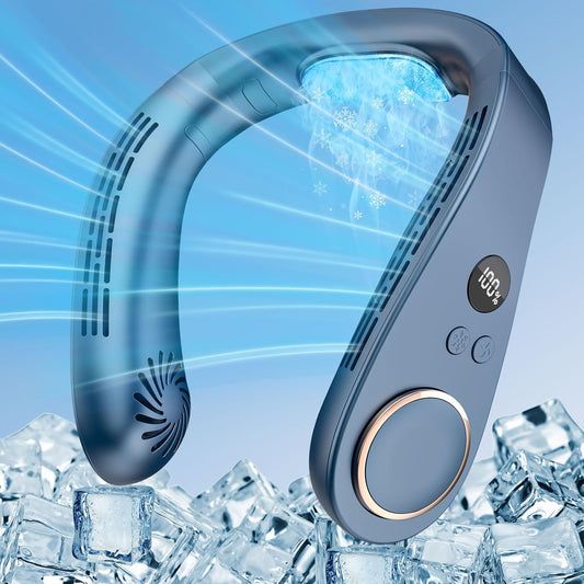 Rechargeable Neck Fan with Cooling Plate - 5500mAh Portable Bladeless Air Conditioner for Personal Use, Ideal for Women, Men, and Kids