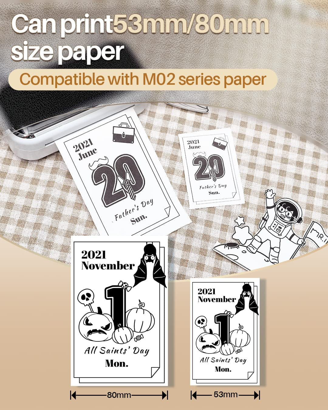 M03 Pocket Printer - Mini Thermal Printer Bluetooth Mobile Portable Printer Sticky Note Printer Photo Printer, Compatible with 53Mm(2Inch)/80Mm(3Inch) Paper, Best for Notes, Photo&List,White