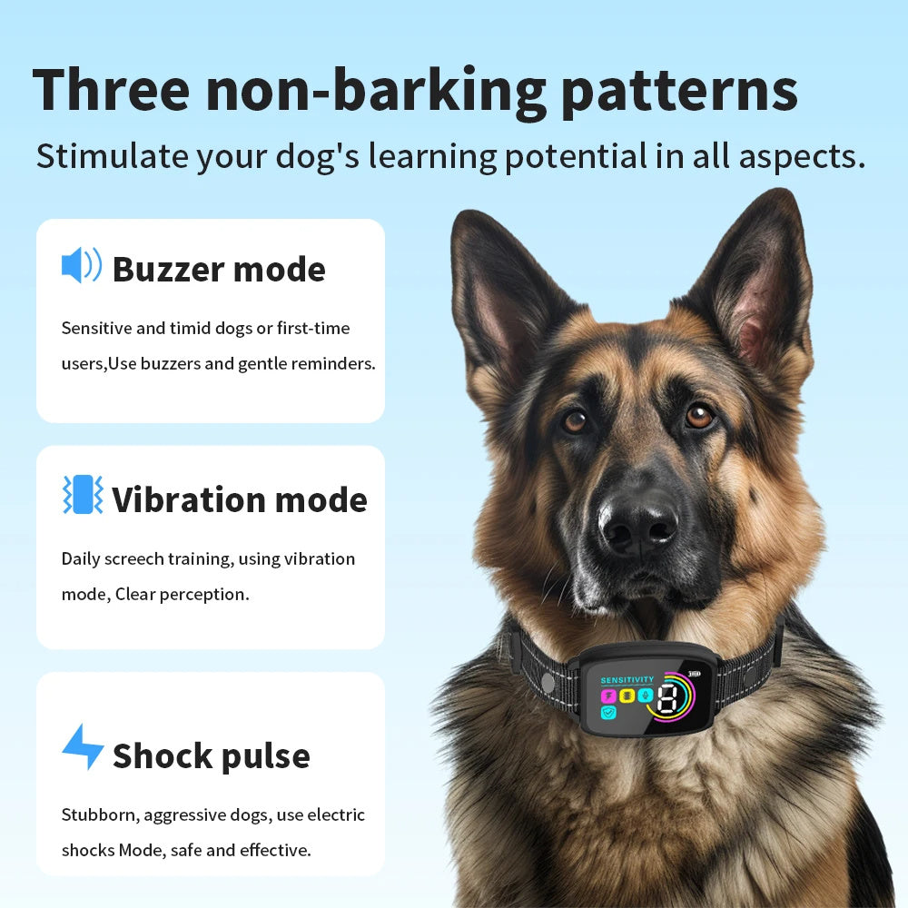 Smart Automatic Anti Barking Dog Collar Rechargeable Bark Stopper Stop Barking HD Digital Display IP67 Waterproof Collar For Dogs Pet Products Sertex