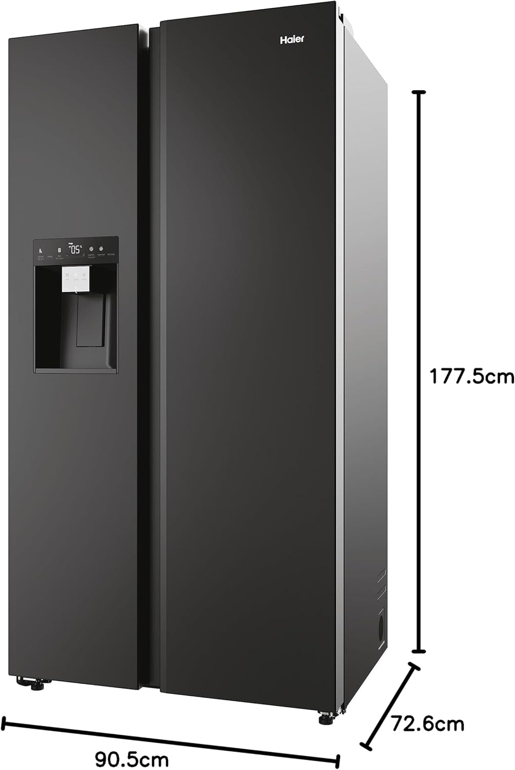 SBS 90 Series 5 Freestanding American Fridge Freezer with Water & Ice Dispenser, Side by Side, Total No Frost, E Class, 601L Total Capacity, Hon App, Slate Black, 91X73X177.5 Cm - HSW59F18EIPT