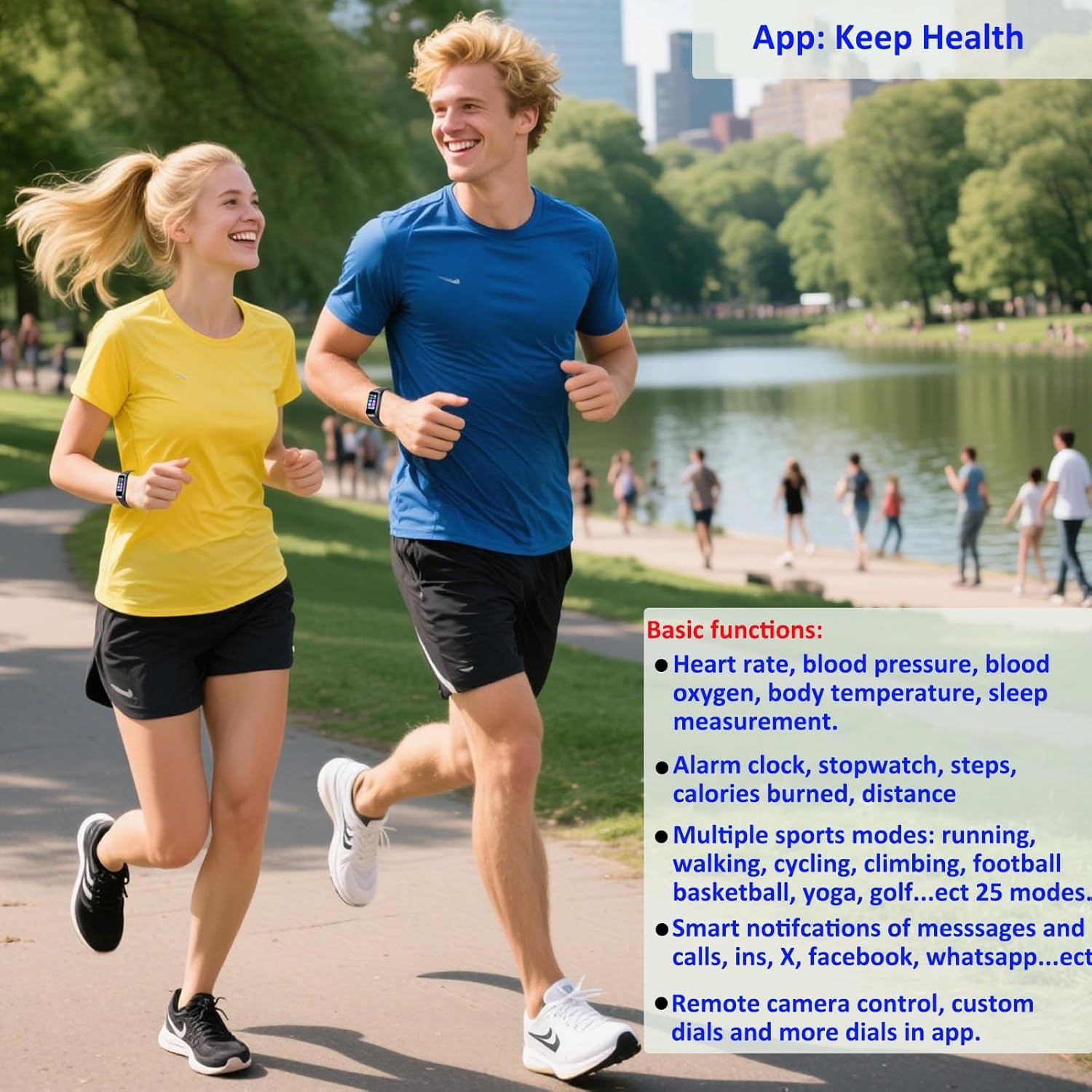 Health and Fitness Tracker for Men and Women, AMOLED Display, Compatible with Android and iOS, Features Alarm, Stopwatch, Blood Pressure Monitor, Calorie Tracking, and IP68 Waterproof Rating