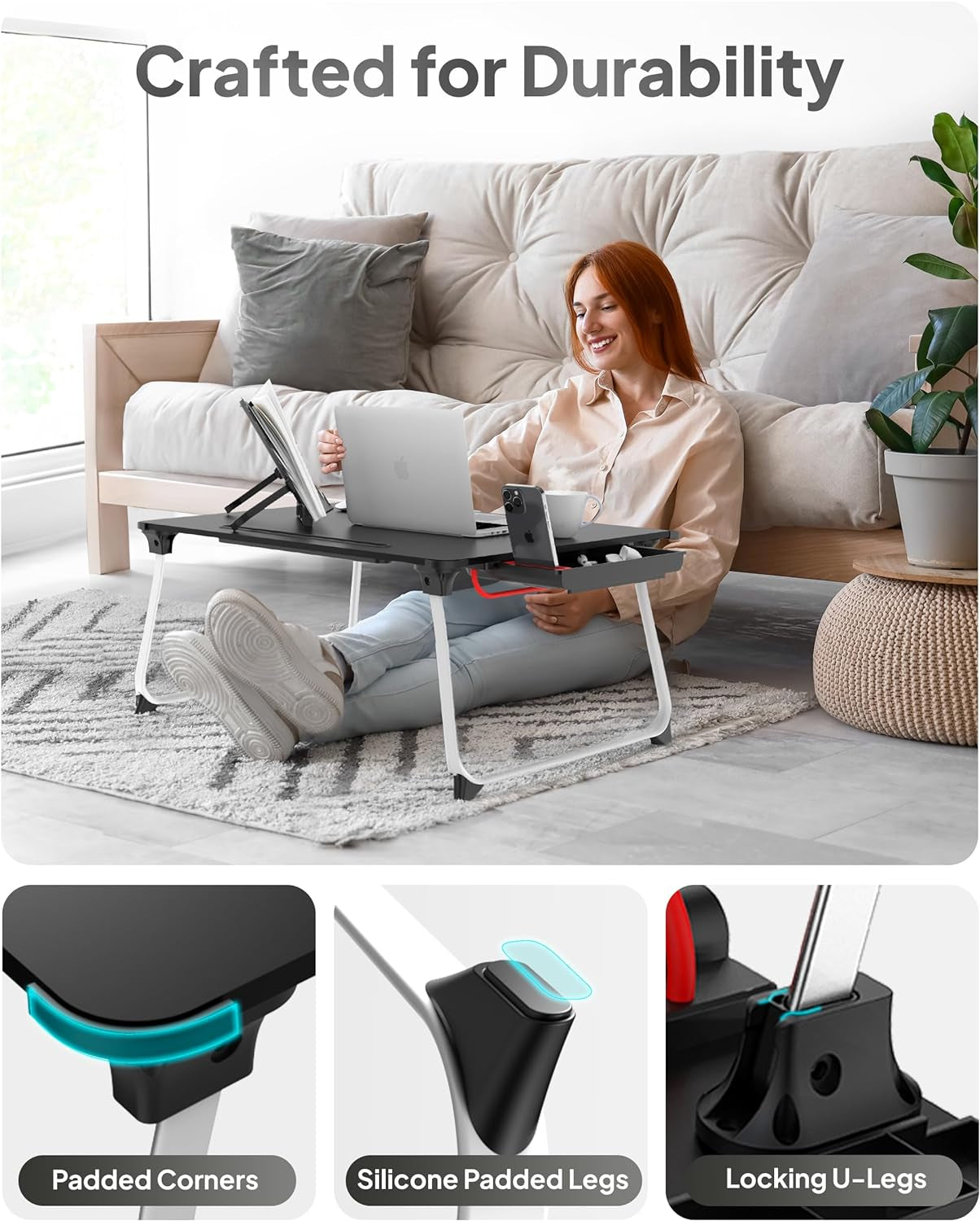 Cooper Mega Table plus [Premium XXL Extra Large] Laptop Lap Desk & Book Stand | Multifunctional, Foldable Bed Desk for Laptop and Writing | Portable Bed Table and Lap Tray (Black Onyx)