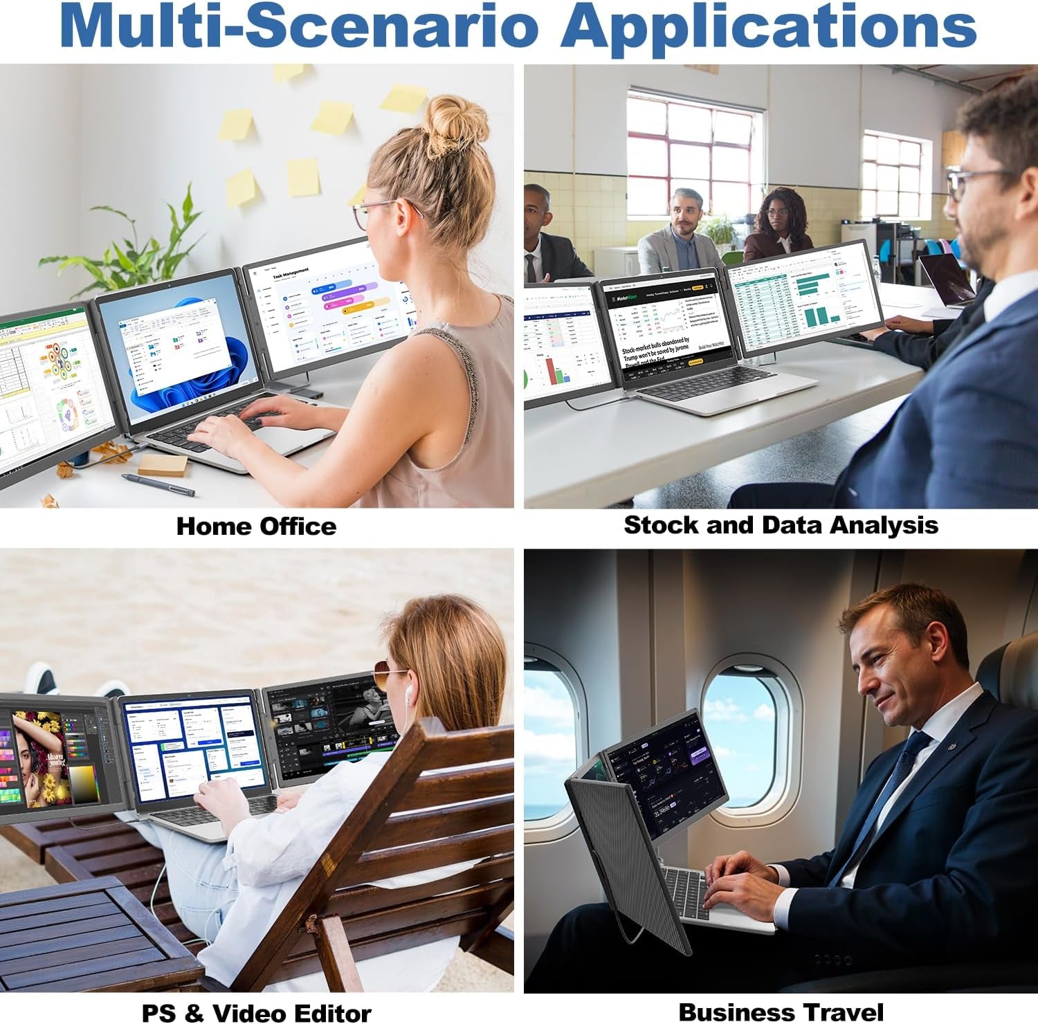 Laptop Screen Extender with 10000Mah Power Bank, 15.6" 1080P FHD IPS Portable Monitor for Laptop, Triple Display Work with 13.3" -17" PC Mac Windows Chrome