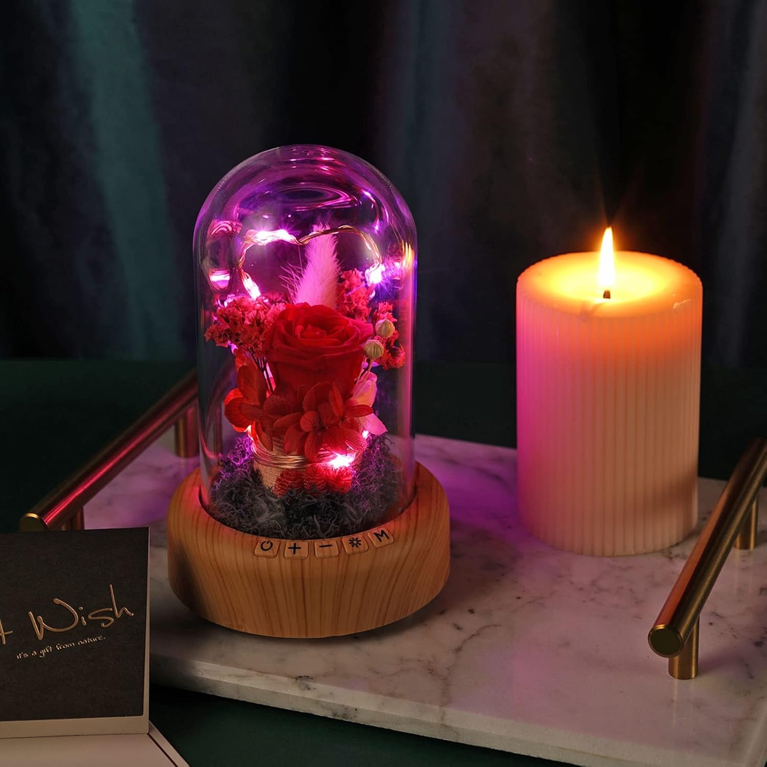 Mother'S Day Red Rose Night Light Real Eternal Rose in Glass Dome, Preserved Rose Flower Lamp with Speaker,Forever Flowers Gift for Mom, Wife, Girlfriend on Mother'S Day