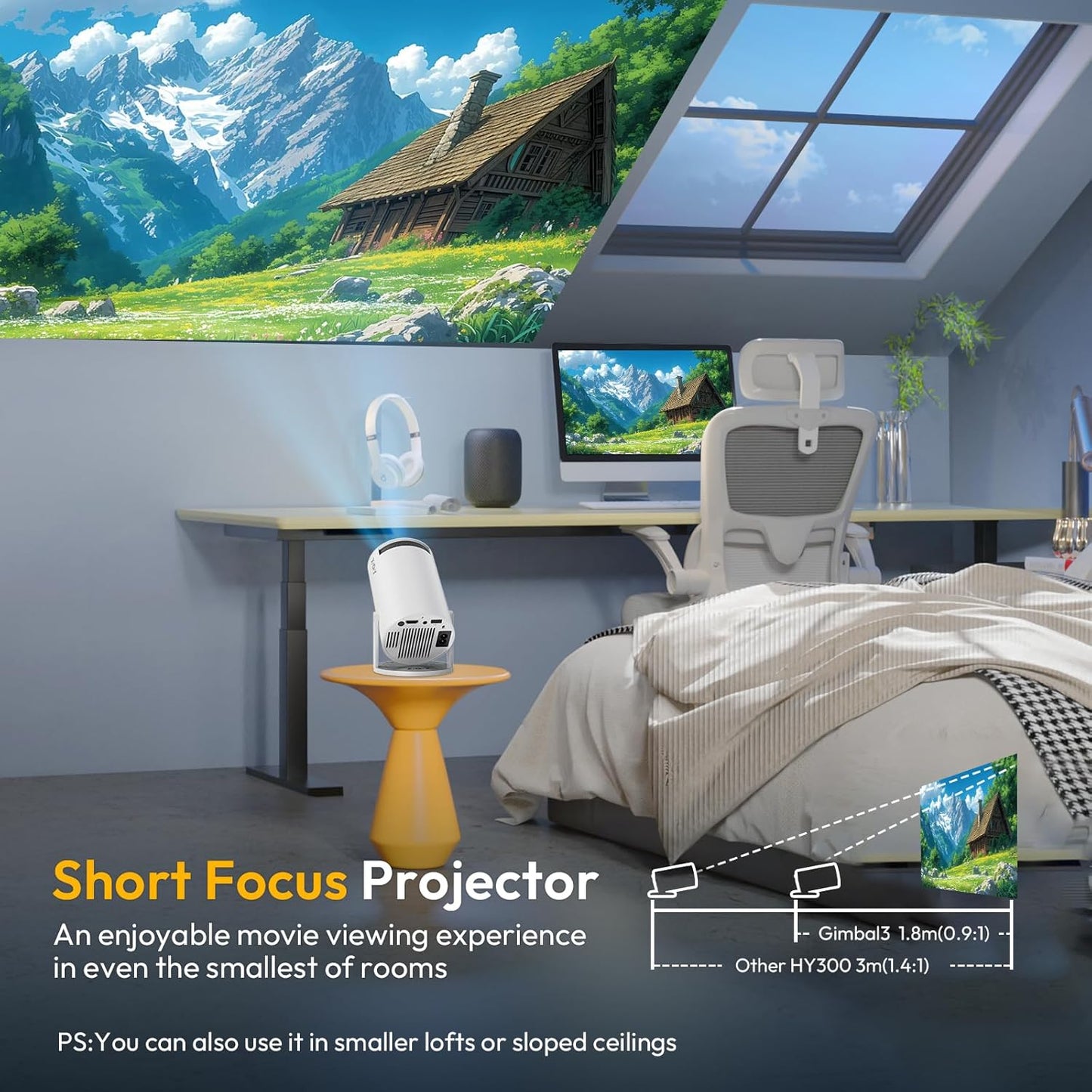 [2025 Upgraded & Android 11.0] Mini Projector Native 720P HD, Supports 4K 1080P,  Gimbal 3 Portable Projector 12000 Lumen, Wifi 6, Bluetooth, Auto Keystone, Video Projector for Home Cinema