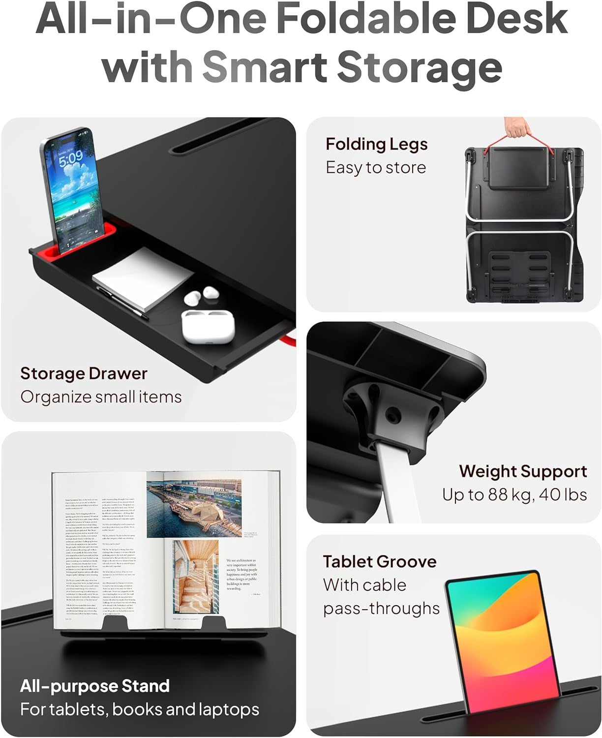 Cooper Mega Table plus [Premium XXL Extra Large] Laptop Lap Desk & Book Stand | Multifunctional, Foldable Bed Desk for Laptop and Writing | Portable Bed Table and Lap Tray (Black Onyx)