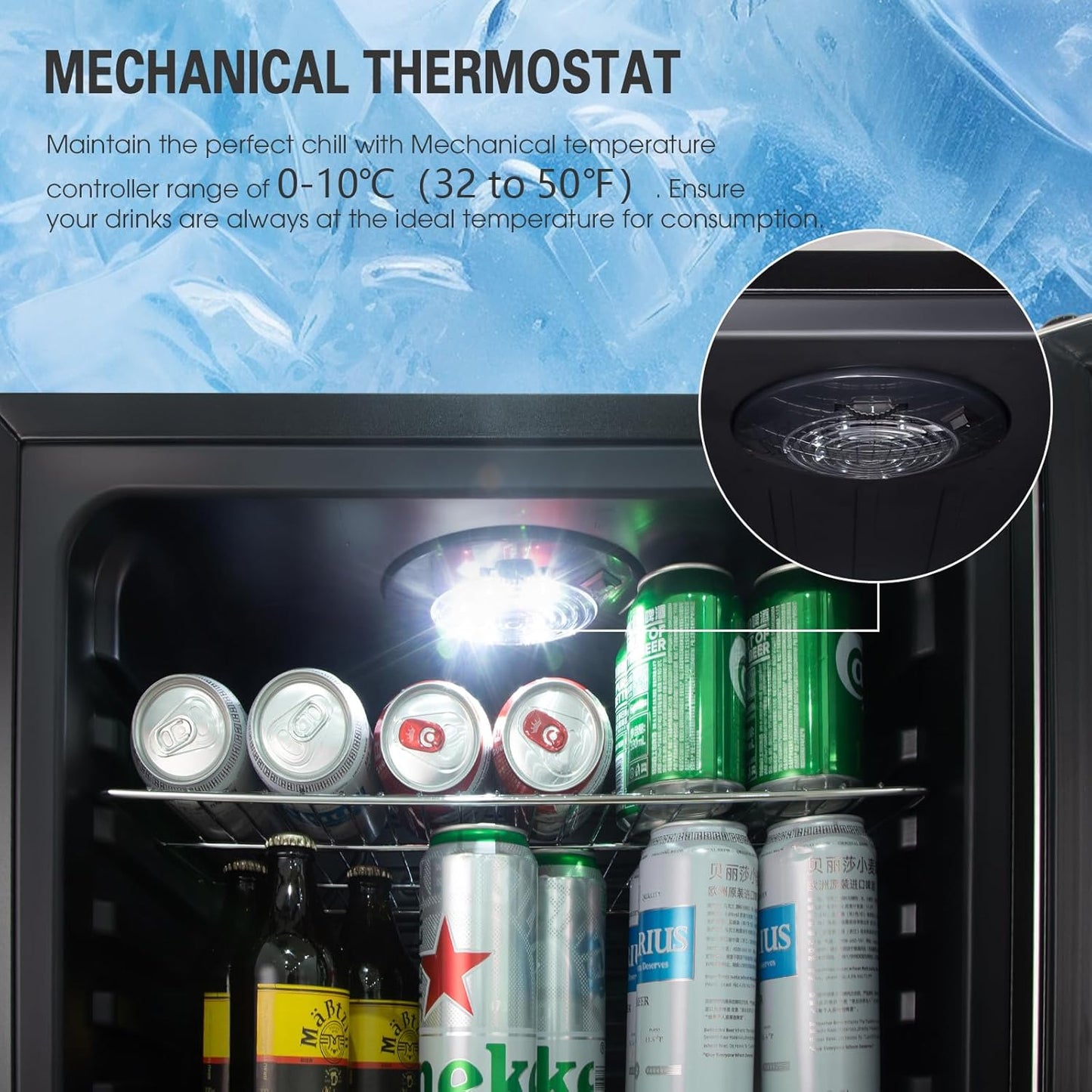 Beer Fridge 115L Freestanding Beverage Refrigerator with Double Glazed Glass Door, Temperature from 0 to 10℃, Energy Class D