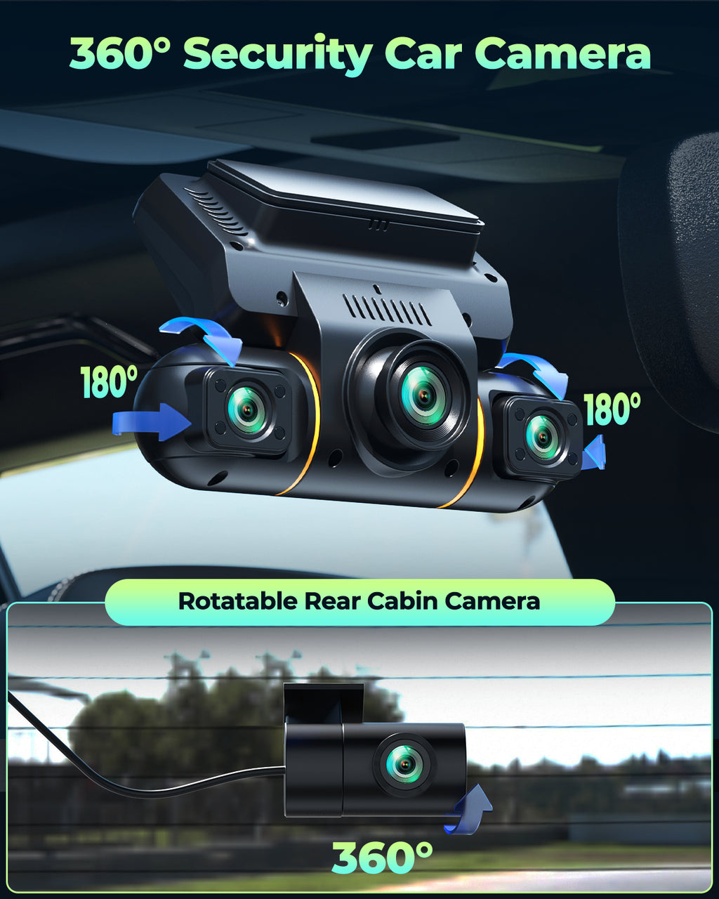 4 Channel Dash Cam Front and Rear inside with Hardwire Kit for 24H Security Parking Monitor, 1080P FHD 360 Degree View Dash Camera, IR Night Vision Dashcam, G-Sensor, Free 128GB Card