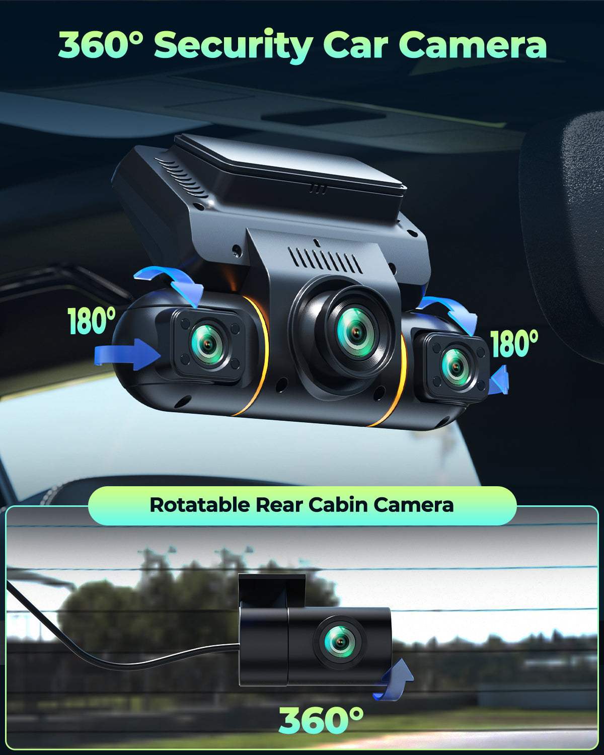 4 Channel Dash Cam Front and Rear inside with Hardwire Kit for 24H Security Parking Monitor, 1080P FHD 360 Degree View Dash Camera, IR Night Vision Dashcam, G-Sensor, Free 128GB Card