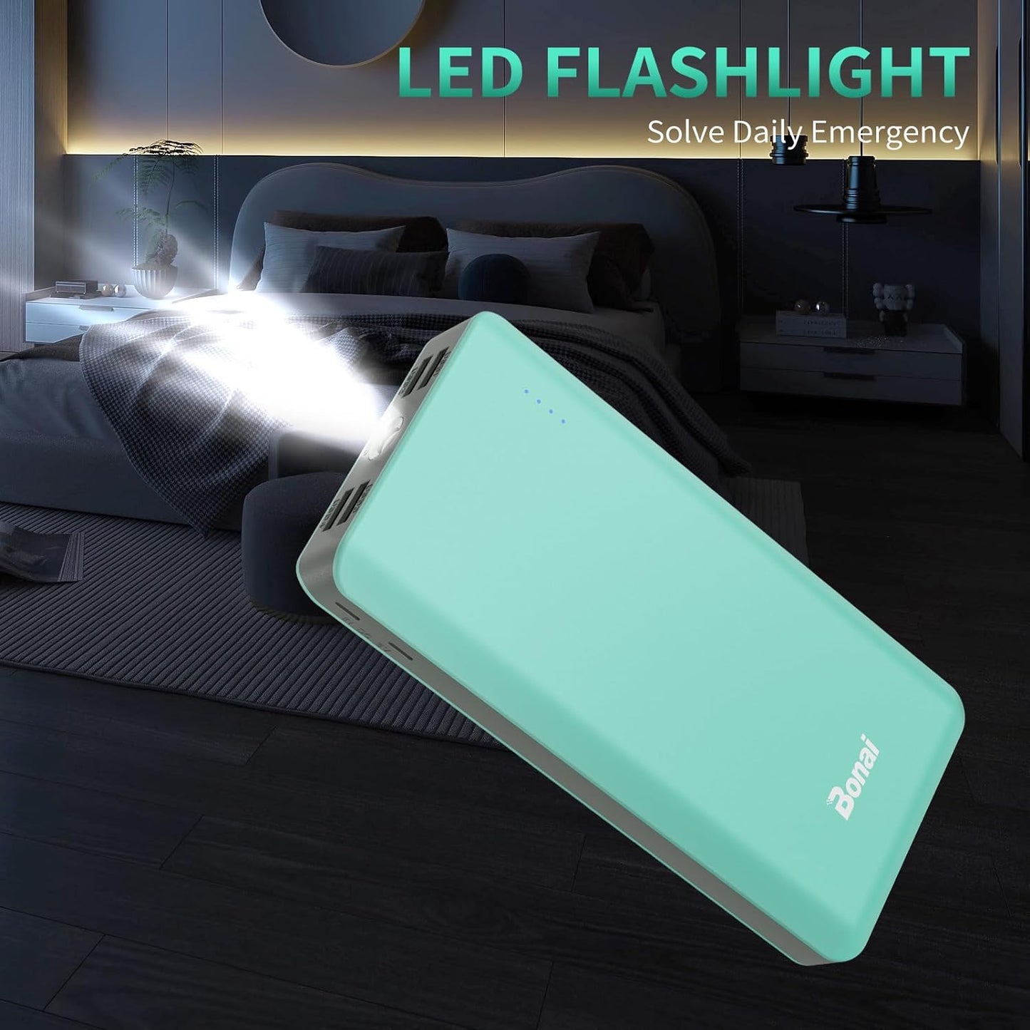 Portable Charger, 30000Mah Capacity External Battery Pack with Flashlight & 4-USB Outputs & Dual Inputs & 2 8-Pin Cables, Power Bank Fast Charging for Iphone Android Phone Ipad Etc-Green