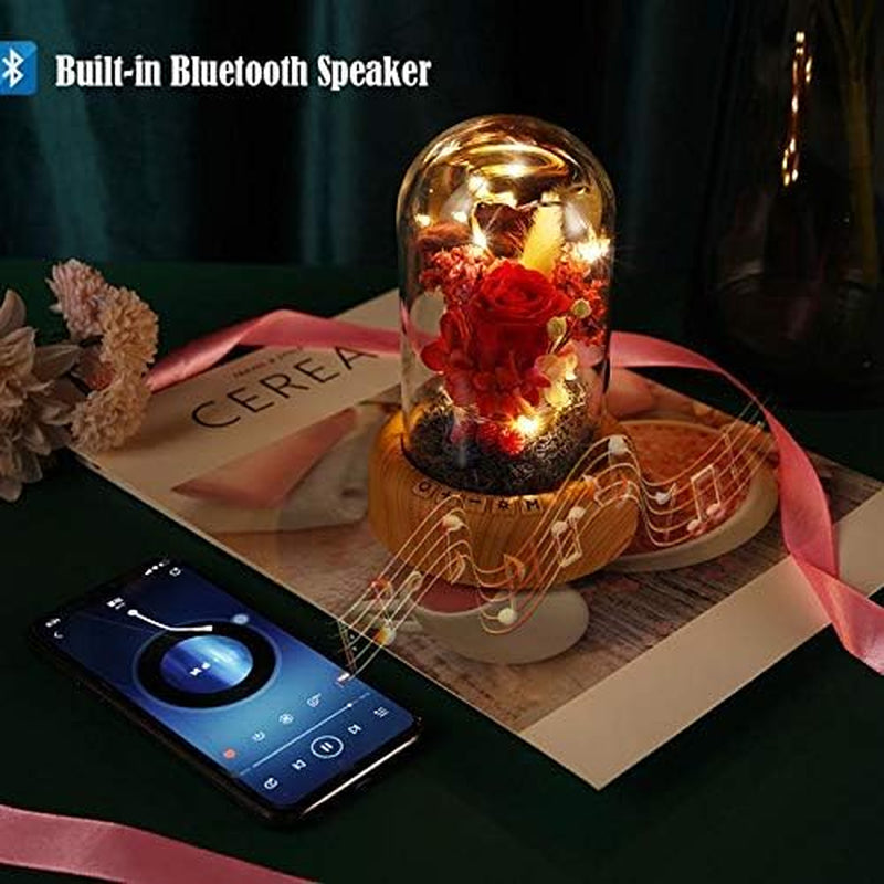Mother'S Day Red Rose Night Light Real Eternal Rose in Glass Dome, Preserved Rose Flower Lamp with Speaker,Forever Flowers Gift for Mom, Wife, Girlfriend on Mother'S Day