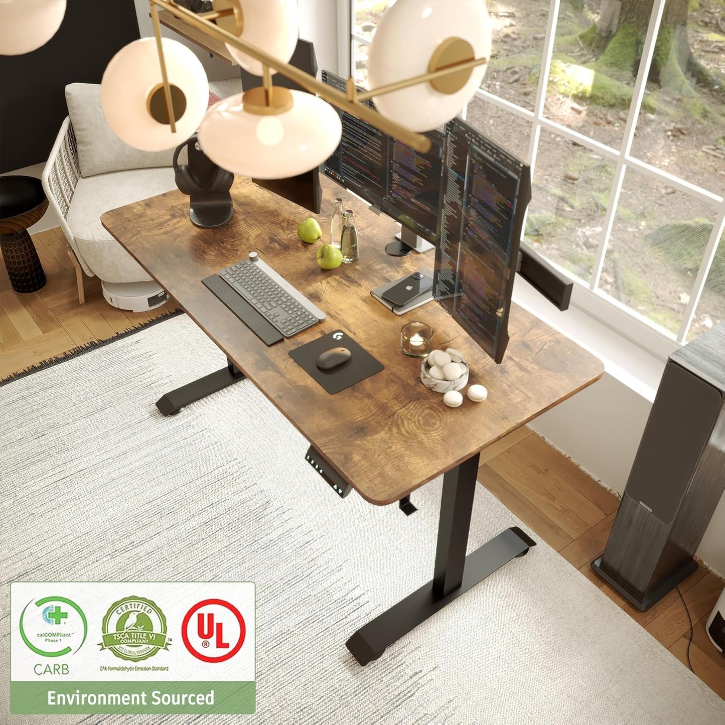 55" Electric Standing Desk,Height Adjustable Home Office Sit Stand up Computer PC Table,Tall Standup Workstation, Gaming Writing Study Bedroom Rising Desks,Brown