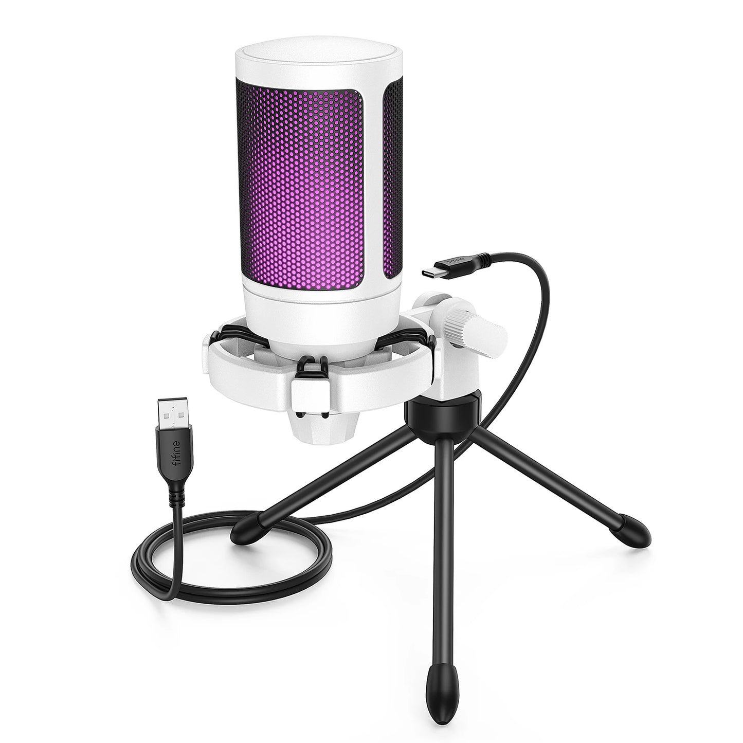by FIFINE RGB USB Gaming Microphone with Light-Touch Mute,Condenser Mic with Tripod for Pc,Ps4/5,Laptop Streaming-A2