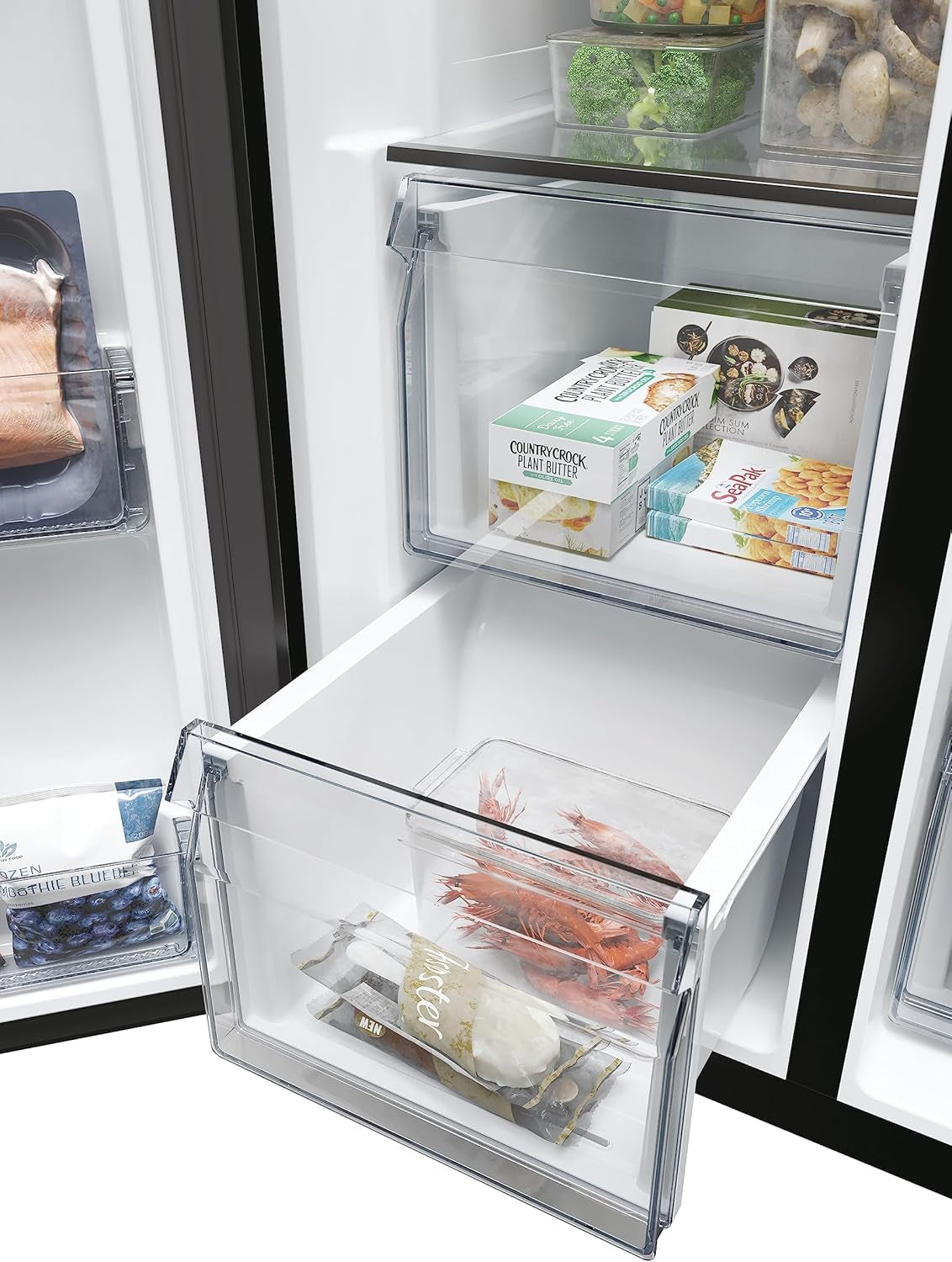 SBS 90 Series 5 Freestanding American Fridge Freezer with Water & Ice Dispenser, Side by Side, Total No Frost, E Class, 601L Total Capacity, Hon App, Slate Black, 91X73X177.5 Cm - HSW59F18EIPT