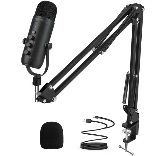 Professional USB Streaming Podcast PC Microphone Studio Cardioid Condenser Mic Kit with Boom Arm for Recording Youtube