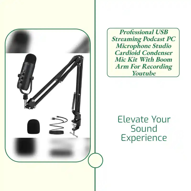 Professional USB Streaming Podcast PC Microphone Studio Cardioid Condenser Mic Kit with Boom Arm for Recording Youtube by@Outfy
