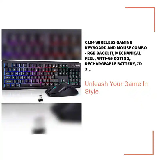 C104 Wireless Gaming Keyboard and Mouse Combo - RGB Backlit, Mechanical Feel, Anti-Ghosting, Rechargeable Battery, 7D 3200DPI Mice for Gamers by@Outfy
